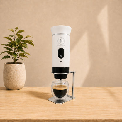 Machine à café portable NomadCoffee Blanc Everest avec son support