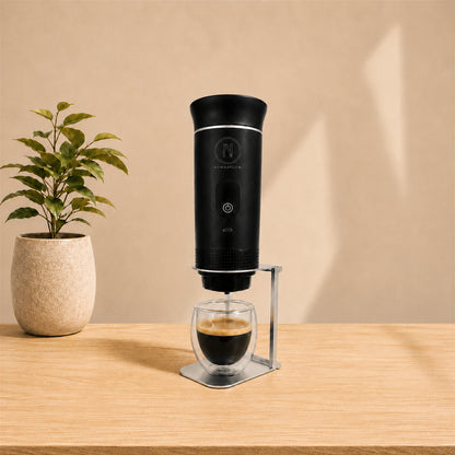 Machine à café portable NomadCoffee Noir Etna avec son support